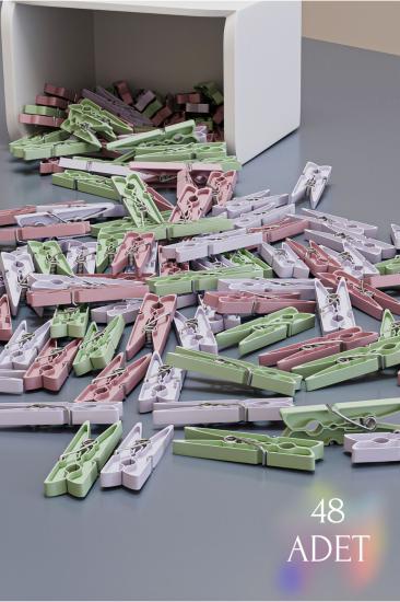 48 Adet Renkli Çamaşır Mandalı Plastik 48’li Klasik Çamaşır Mandalı Karışık Renk